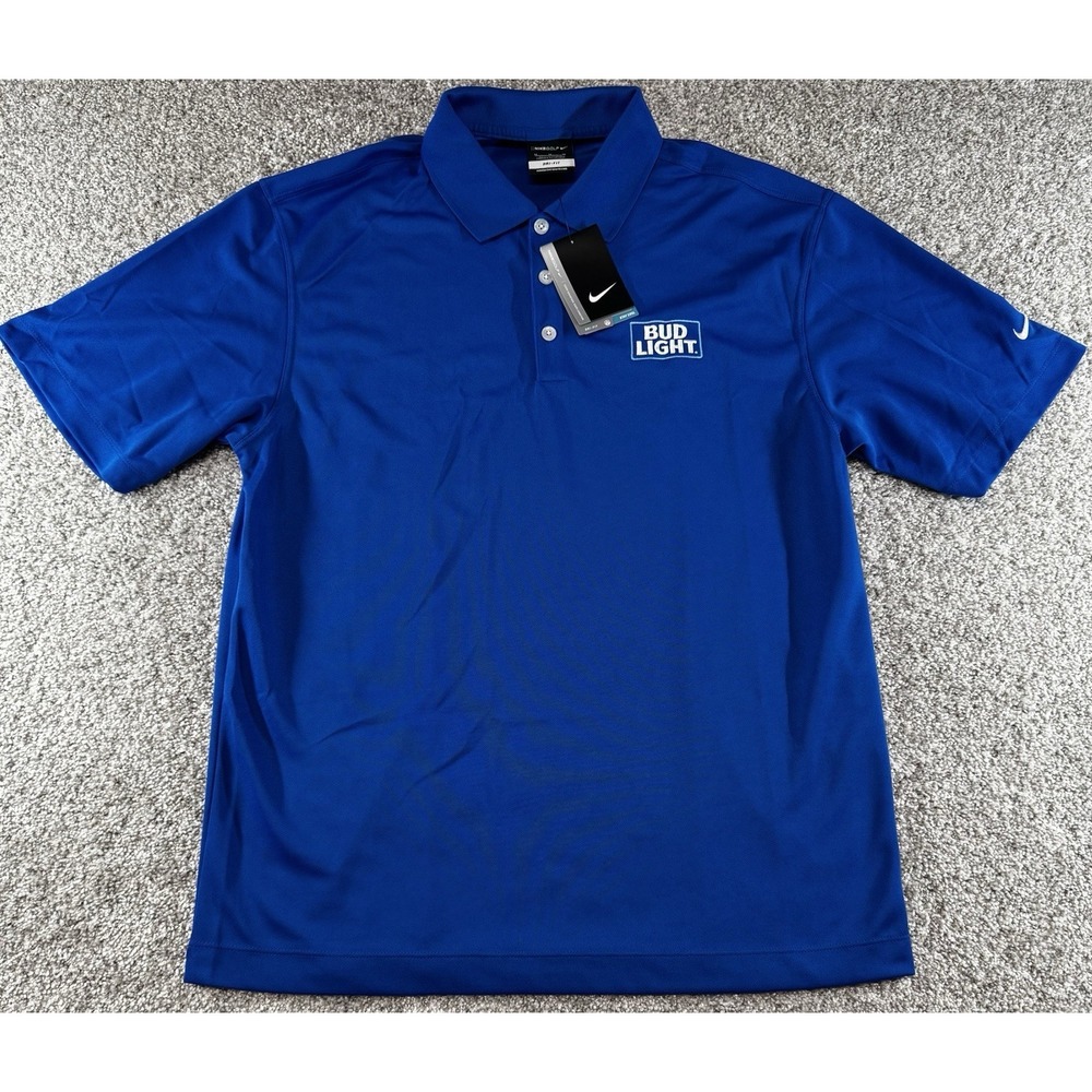 Nike Dri-Fit Golf Polo Shirt Mens Medium Bud Light Beer Logo Royal Blue NEW!